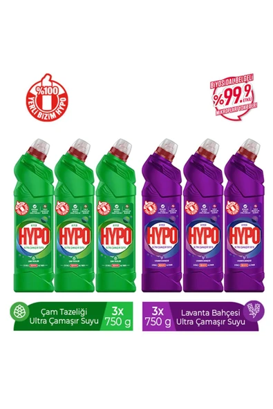 HYPO ULTRA ÇAMAŞIR SUYU 3 ÇAM VE 3 LAVANTA 750 GR X 6 ADET ürün görseli 1