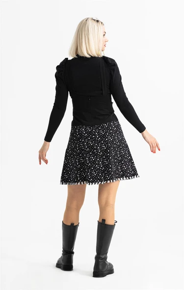 Salopet Pazen Kısa Sonbahar ve Kışlık Etek Çıtır Desen Beyaz Byz - Resim 2