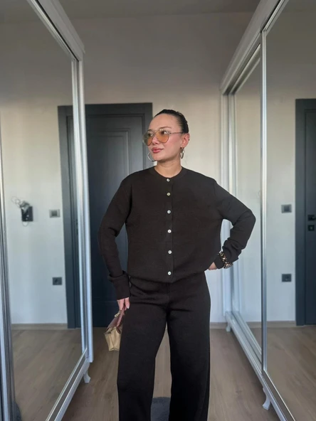 Kadın Triko Hırka Koyu Kahve - Resim 5