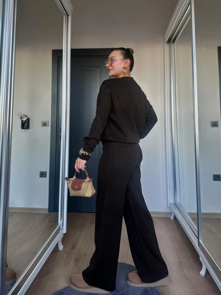 Kadın Triko Pantolon Koyu Kahve - Resim 2