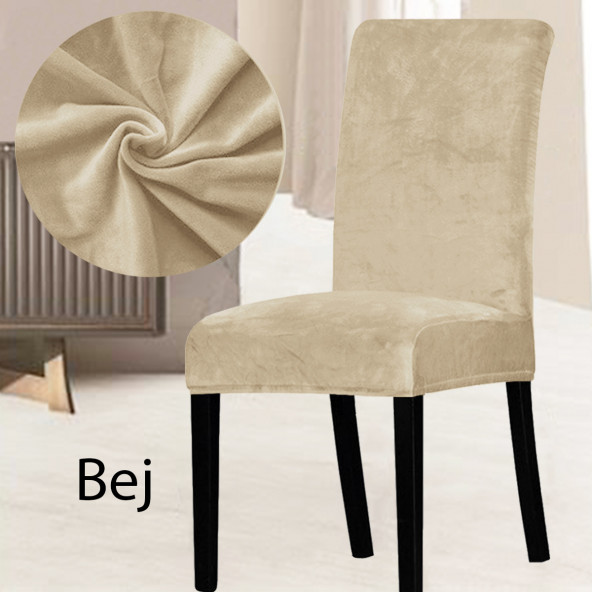 Abeltrade Soft Kadife Kumaş Sandalye Kılıfı Bej Renk.6Li