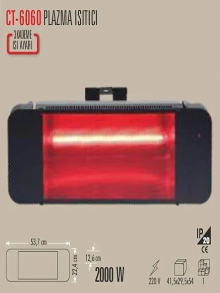 Cata 2000 Watt Kumandalı 3 Kademe Isı Ayarlı Plazma Isıtıcı İP55 - Resim 3