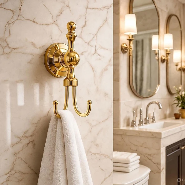 Lüks İkili Askılık Gold Altın Metal Duvar Askısı Havlu Bornoz Vestiyer İçin Dayanıklı Şık Tasarım - Resim 5