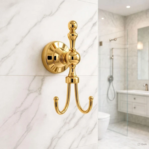 Lüks İkili Askılık Gold Altın Metal Duvar Askısı Havlu Bornoz Vestiyer İçin Dayanıklı Şık Tasarım - Resim 2