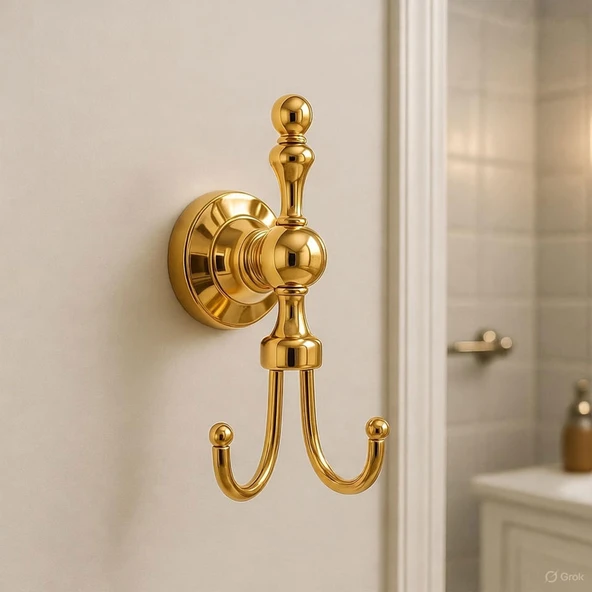 Lüks İkili Askılık Gold Altın Metal Duvar Askısı Havlu Bornoz Vestiyer İçin Dayanıklı Şık Tasarım - Resim 4