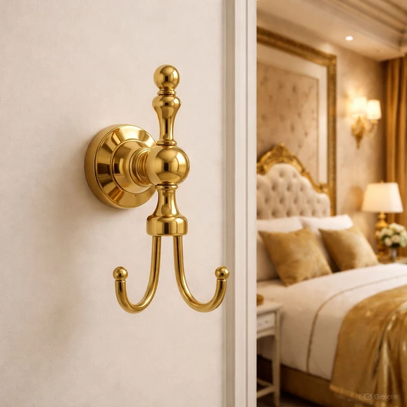 Lüks İkili Askılık Gold Altın Metal Duvar Askısı Havlu Bornoz Vestiyer İçin Dayanıklı Şık Tasarım ürün görseli 1