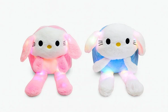 Işıklı Peluş Oynar Kulaklı My Melody ve Cinnamoroll Sırt Çantası - Resim 2