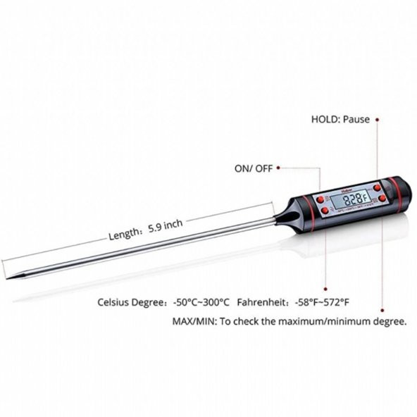Dijital LCD Gıda Yemek Yem Mama Süt Termometresi Batırmalı Mutfak Termometresi Sıcaklık Ölçer - Resim 5
