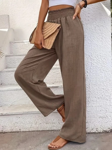 Kadın Yüksek Bel Lastikli Ithal Krep Pantolon - Resim 4