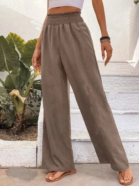 Kadın Yüksek Bel Lastikli Ithal Krep Pantolon ürün görseli 1