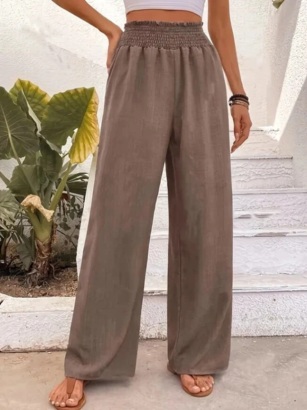 Kadın Yüksek Bel Lastikli Ithal Krep Pantolon - Resim 2