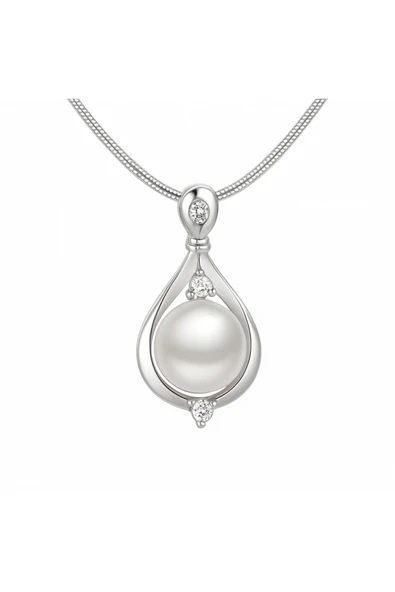 925 Ayar Damla Tasarım İnci Taşlı Gümüş Kaplama Kadın Kolye Hediyelik ürün görseli 1