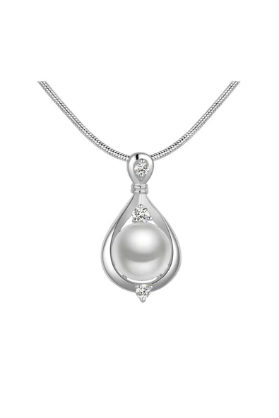 925 Ayar Zincirli Damla Tasarım İnci Taşlı Gümüş Kaplama Kadın Kolye Hediyelik - Resim 4