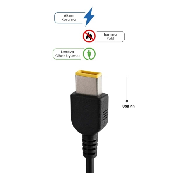 20V 4.5A USB Pin 90W LENOVO İçin Laptop Adaptör - Resim 2