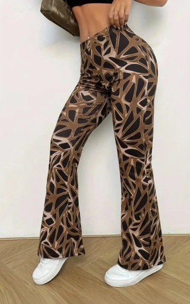 Kadın Yüksek Bel Kamuflaj Desenli Dalgıç Tayt - Resim 3