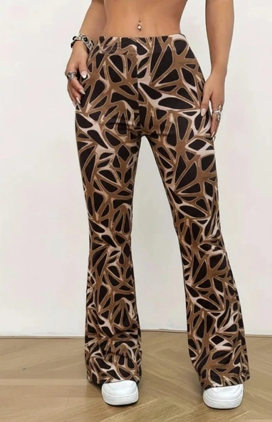 Kadın Yüksek Bel Kamuflaj Desenli Dalgıç Tayt - Resim 2