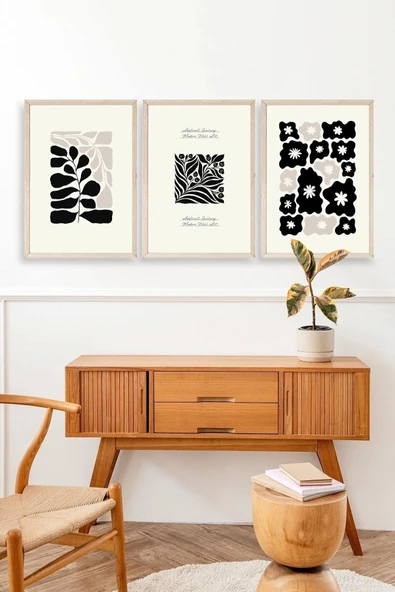 Modern Üçlü Ahşap Çerçeveli Tablo 30 x 40 - Resim 3