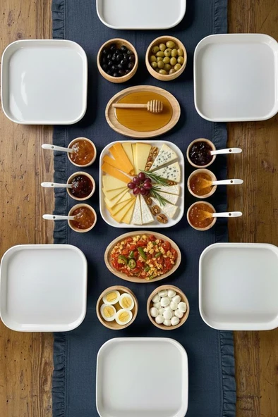 Atbyhome Lumo 6 Kişilik 29 Parça Doğal Bambu - Seramik Kahvaltı Takımı – Kahvaltı Seti Sunum Seti - Resim 3