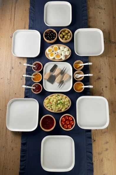 Atbyhome Lumo 6 Kişilik 29 Parça Doğal Bambu - Seramik Kahvaltı Takımı – Kahvaltı Seti Sunum Seti - Resim 2