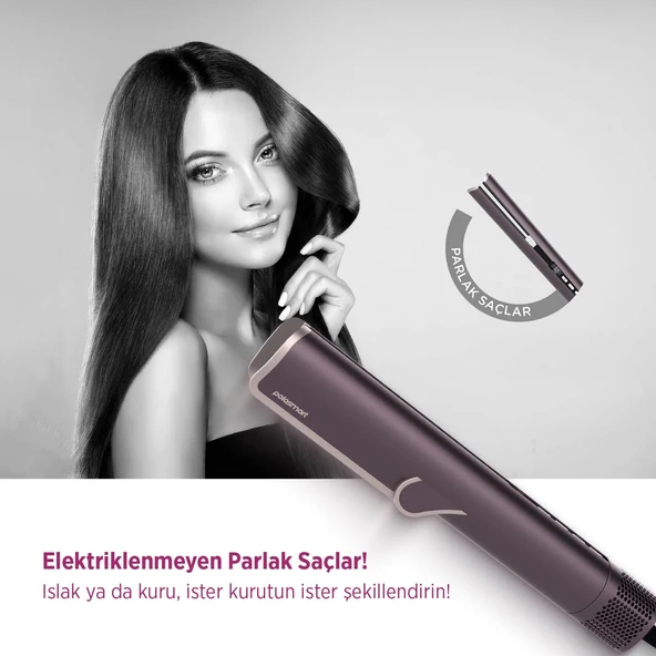Polosmart PBS813 Dijital Ekranlı Hava Üflemeli 4 Kademeli Saç Düzleştirici Mor - Resim 3