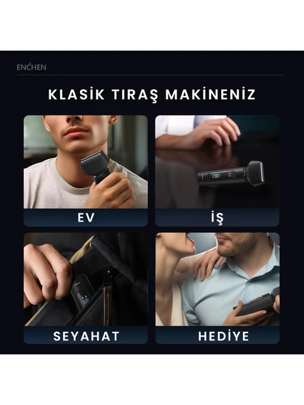 Enchen MS001 Siyah Dijital Ekranlı Ultra Yakın Kesim Folyo Başlıklı Şarjlı Tıraş Makinesi - Resim 2