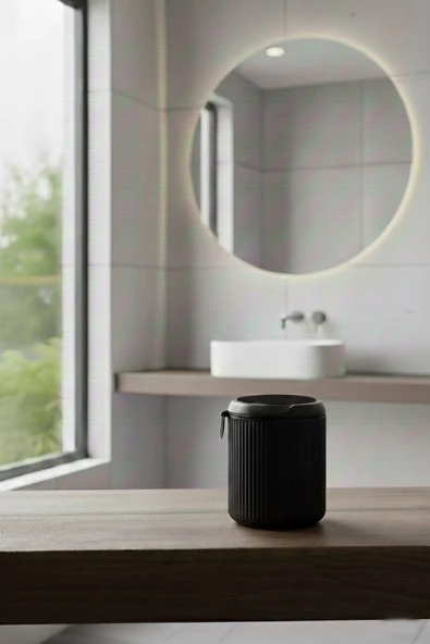 Lines Serisi Siyah Banyo Seti, 2 Parça Oval Akrilik 4 Litre Çöp Kovası, 3000 - Resim 5