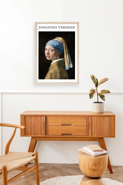 İnci Küpeli Kız Ahşap Çerçeveli Tablo 30 x 42 - Resim 3