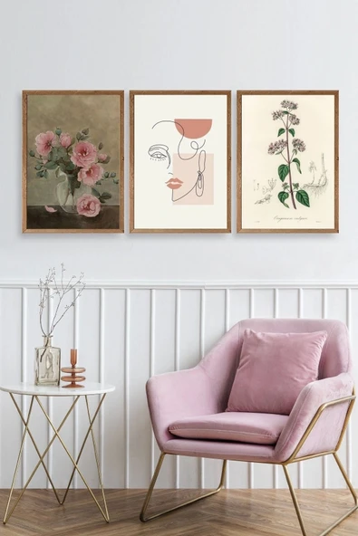 Çiçek Üçlü Ahşap Çerçeveli Tablo 40 x 60 - Resim 2