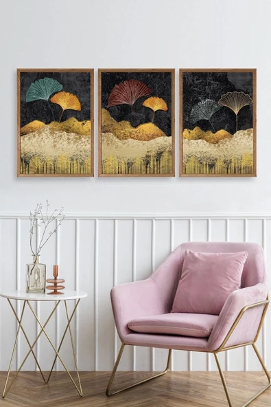 Manzara Üçlü Ahşap Çerçeveli Tablo 17 x 23 - Resim 2