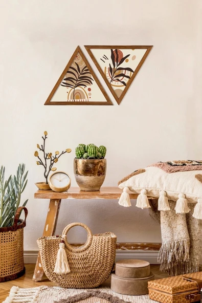 Dekoratif Üçgen Çerçeveli Ahşap Tablo Set 35 x 40 - Resim 2