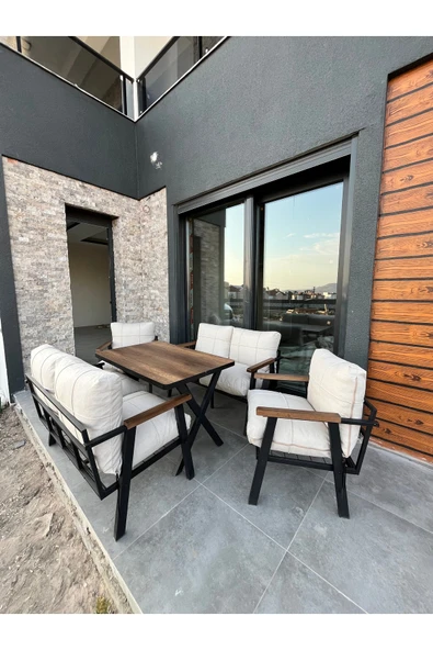 Kırlenta KREM POFİ 2 2 1 1 Yemek Masası Bahçe Takımı Balkon Takımı Bahçe Seti Oturma Grubu Masa SETİ - Resim 3