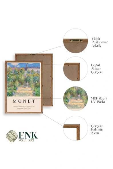 Monet Üçlü Ahşap Çerçeveli Tablo 23 x 30 - Resim 4