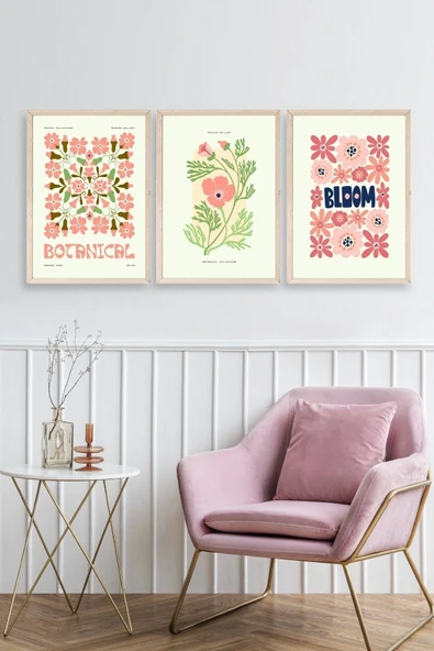 Botanik Üçlü Ahşap Çerçeveli Tablo 50 x 70 - Resim 3