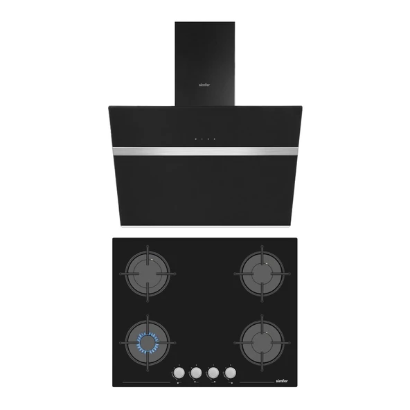 Simfer Siyah Cam 2'li Ankastre Set (3653 Ocak + 8611 Davlumbaz) ürün görseli 1