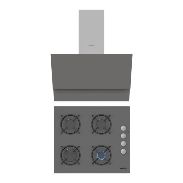 Simfer Trend Silver Cam 2'li Ankastre Set (3537 Ocak + 8705 Davlumbaz) ürün görseli 1