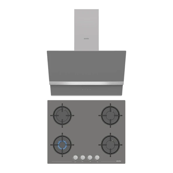 Simfer Steam Gri 2'li Cam Ankastre Set (3656 Ocak + 8740 Davlumbaz) ürün görseli 1