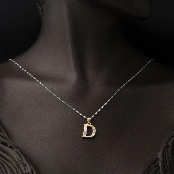 Lettera D Harfi Altın Kolye Ucu 14 Ayar - Resim 4