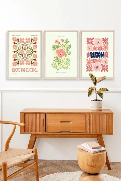 Botanik Üçlü Ahşap Çerçeveli Tablo 50 x 70 - Resim 2