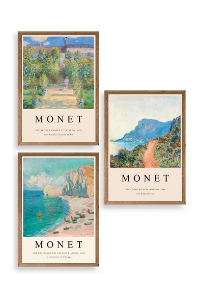 Monet Üçlü Ahşap Çerçeveli Tablo 23 x 30 ürün görseli 1