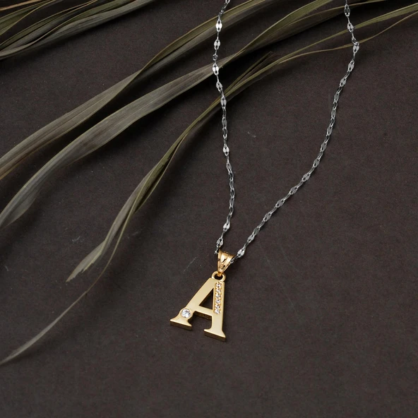 Lettera A Harfi 14 Ayar Altın Kolye Ucu - Resim 4