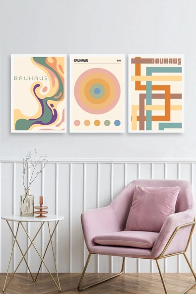 Bauhaus Üçlü Ahşap Çerçeveli Tablo 23 x 30 - Resim 2