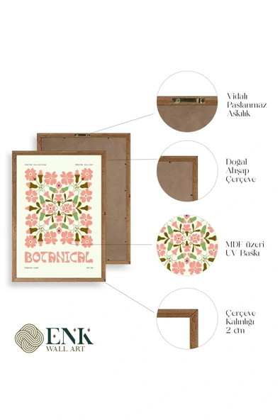 Botanik Üçlü Ahşap Çerçeveli Tablo 50 x 70 - Resim 4
