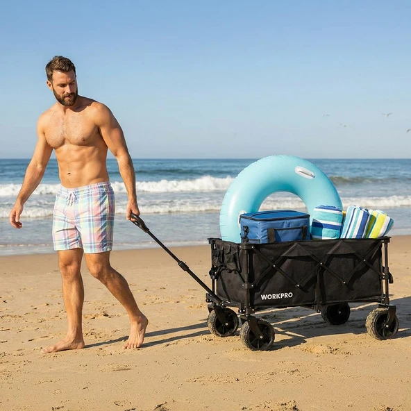 WORKPRO WP285016 100Kg 4 Tekerli Katlanabilir Ağır Hizmet Taşıma Arabası / Plaj Arabası - Resim 4