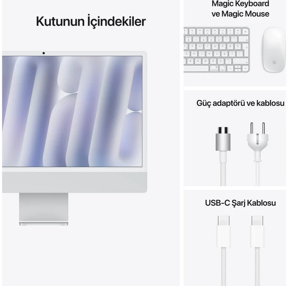 Apple iMac M4 Çip 16GB 256GB SSD macOS 24" All In One Bilgisayar MD3H4TU/A Gümüş - Resim 9