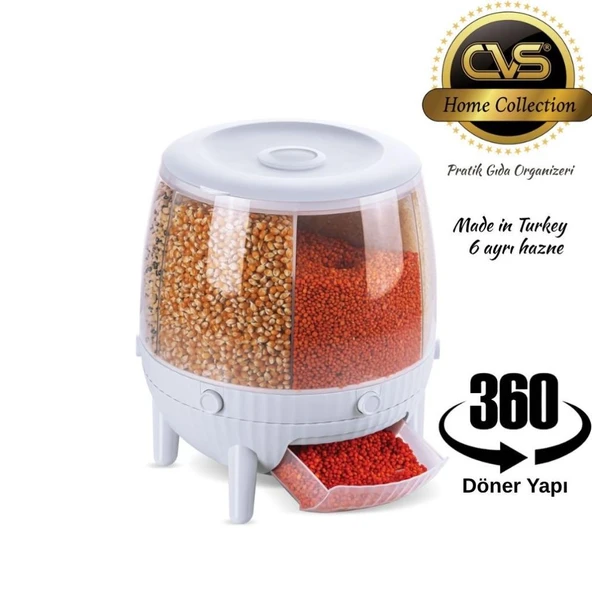 CVS DN 00115 Kuru Gıda ve Bakliyat Organizeri 360° Dönebilen 6 Bölmeli ürün görseli 1