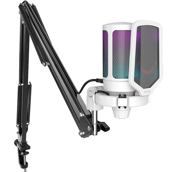 Fifine Ampligame A6TW RGB Yayıncı USB Beyaz Mikrofon Seti A6TW ürün görseli 1
