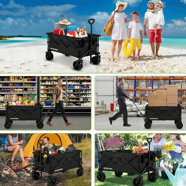 WORKPRO WP285016 100Kg 4 Tekerli Katlanabilir Ağır Hizmet Taşıma Arabası / Plaj Arabası - Resim 7