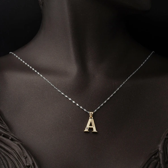 Lettera A Harfi 14 Ayar Altın Kolye Ucu - Resim 2