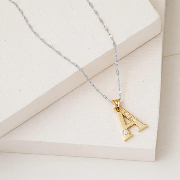 Lettera A Harfi 14 Ayar Altın Kolye Ucu - Resim 3