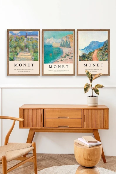 Monet Üçlü Ahşap Çerçeveli Tablo 23 x 30 - Resim 3